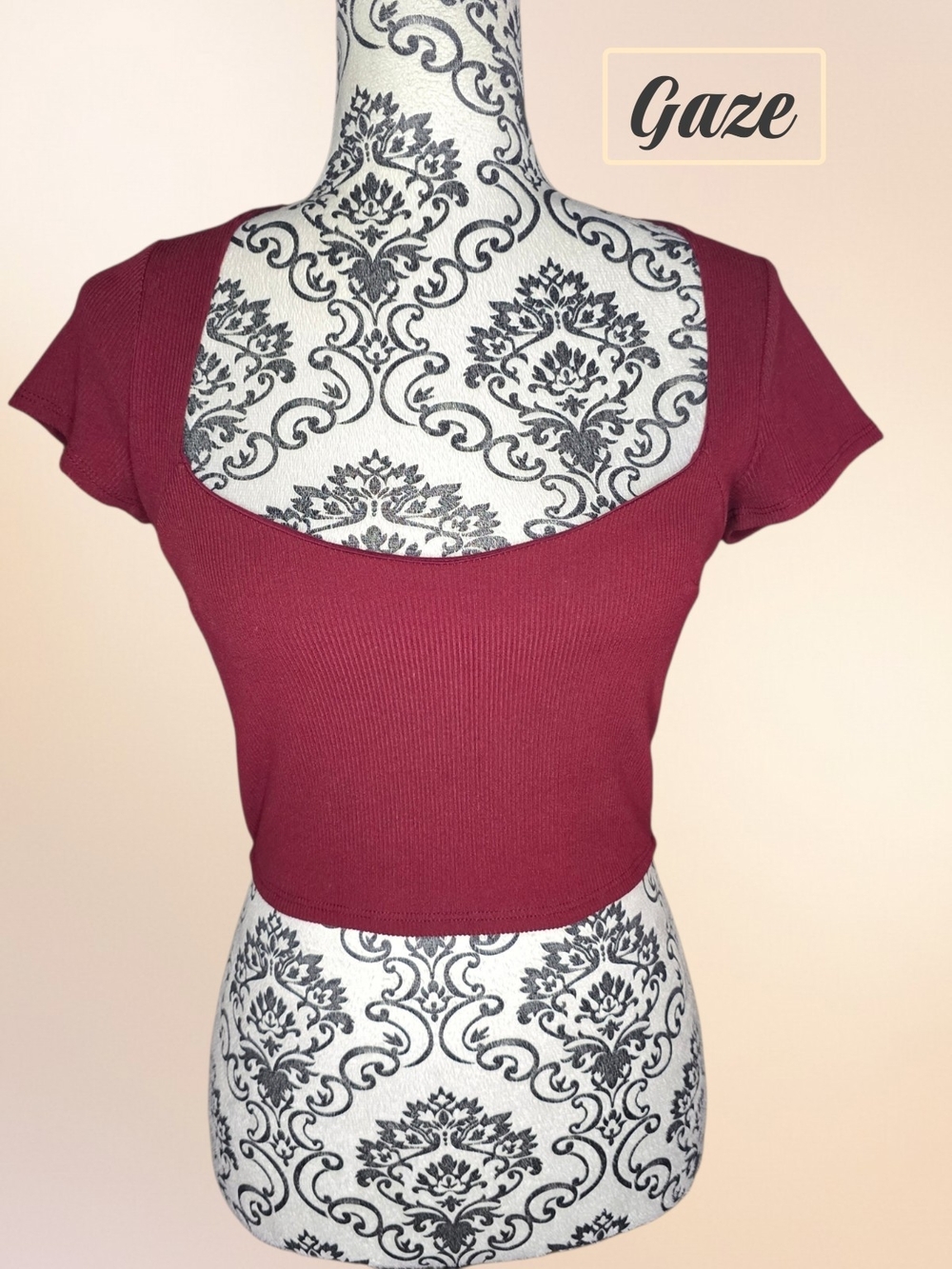 GAZE Burgundy Scoop Neck Ribbed Crop Top - Small